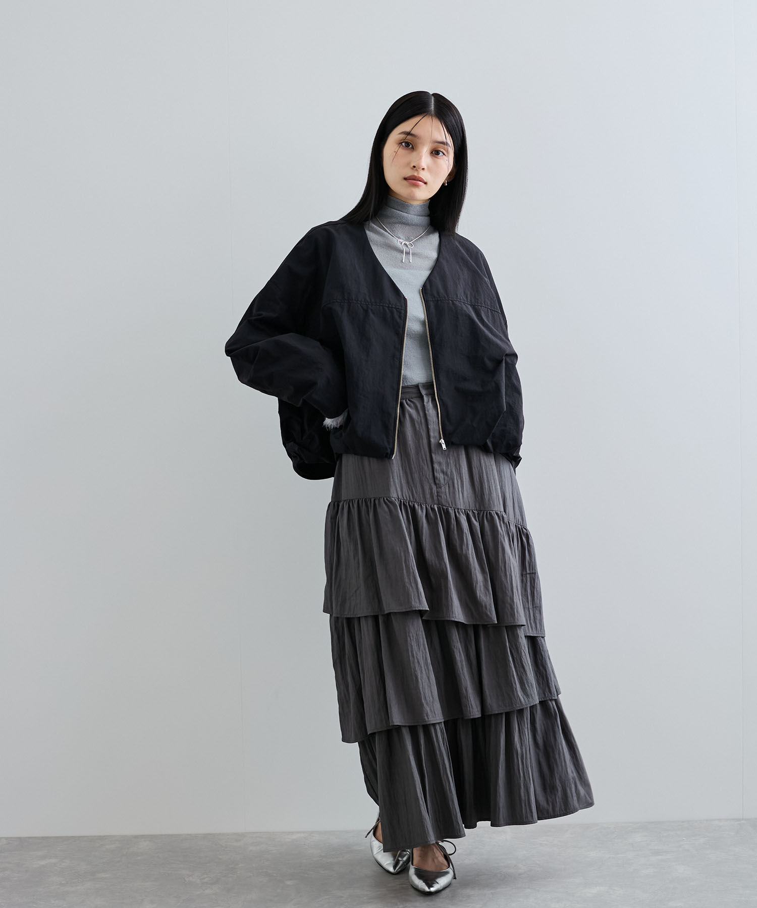 VIS「Vネックボリュームギャザーブルゾン【UVケア・撥水】」|ブルゾン・スタジャン|