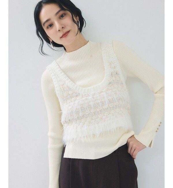 VIS「【美得】スリーブ釦アクセントリブニット/WEB限定FSサイズ・静電気防止」|ニット・セーター|