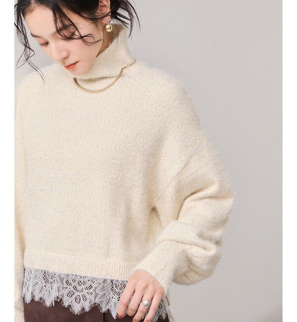 VIS「ラメフェザー裾レースハイネックニット」|ニット・セーター|オフホワイト(15)