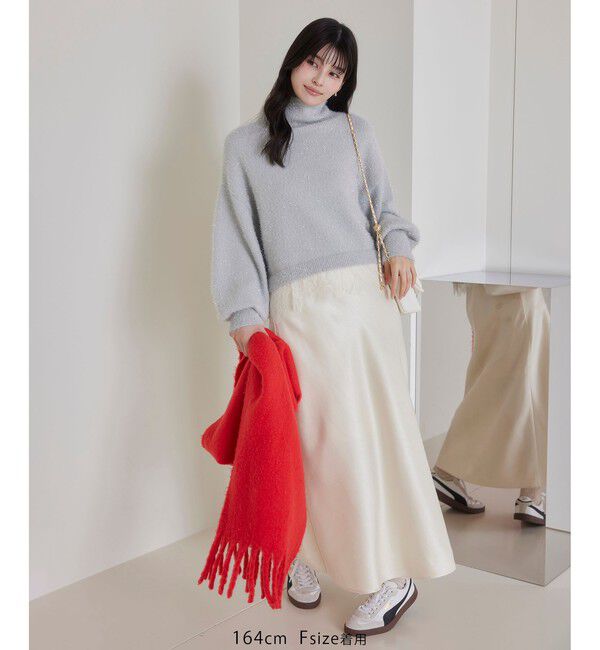 VIS「ラメフェザー裾レースハイネックニット」|ニット・セーター|