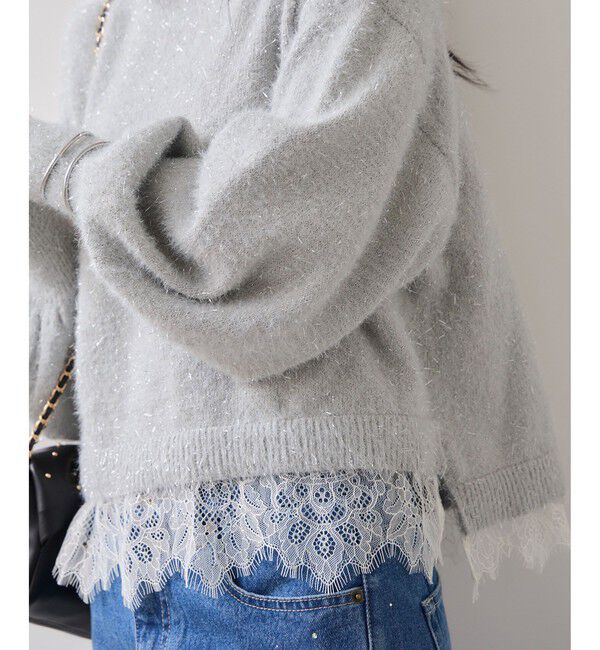 VIS「ラメフェザー裾レースハイネックニット」|ニット・セーター|