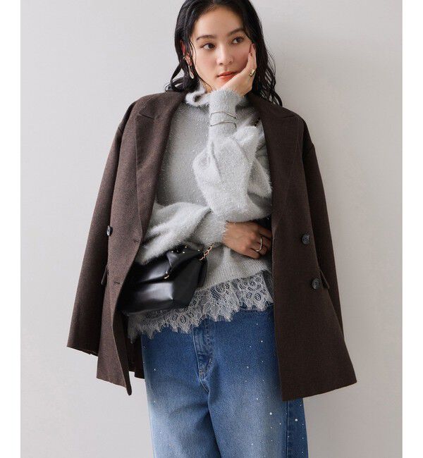 VIS「ラメフェザー裾レースハイネックニット」|ニット・セーター|