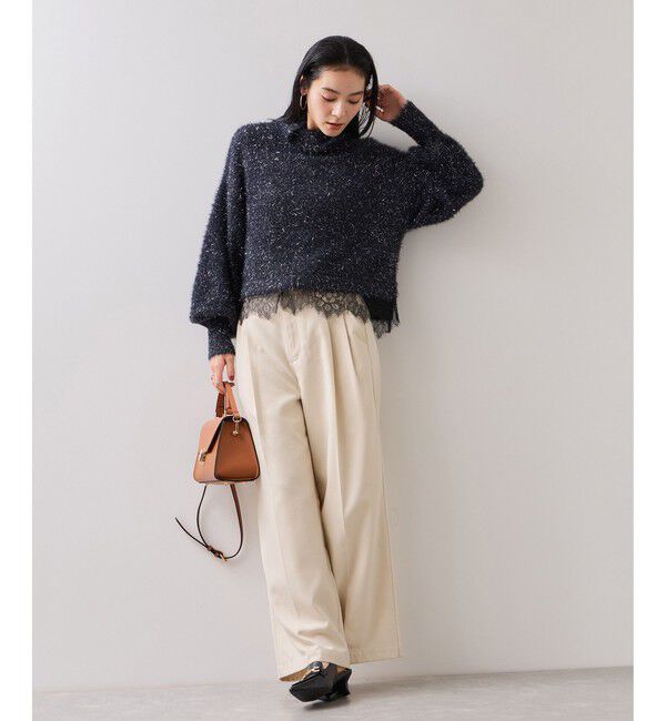 VIS「ラメフェザー裾レースハイネックニット」|ニット・セーター|