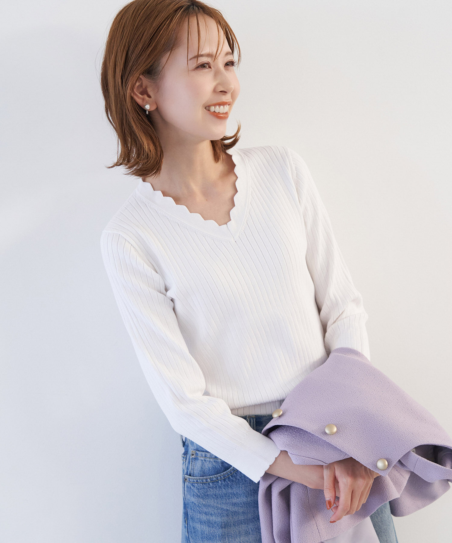 Rope&rsquo;Picnic「オーガニックスイスコットン7分袖ニットプルオーバー」|ニット・セーター|