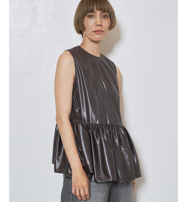  「ギャザーノースリーブブラウス」|シャツ・ブラウス|ブラウン