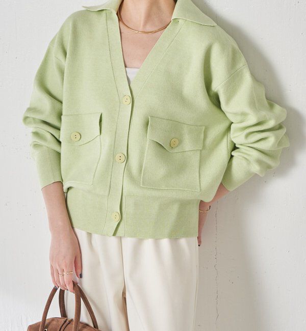  「【襟は取り外し可能】オープンカラーニットカーディガン」|ニット・セーター|