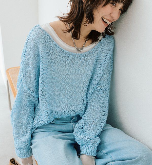  「予約【抜け感】テープヤーンボートネックニット」|ニット・セーター|
