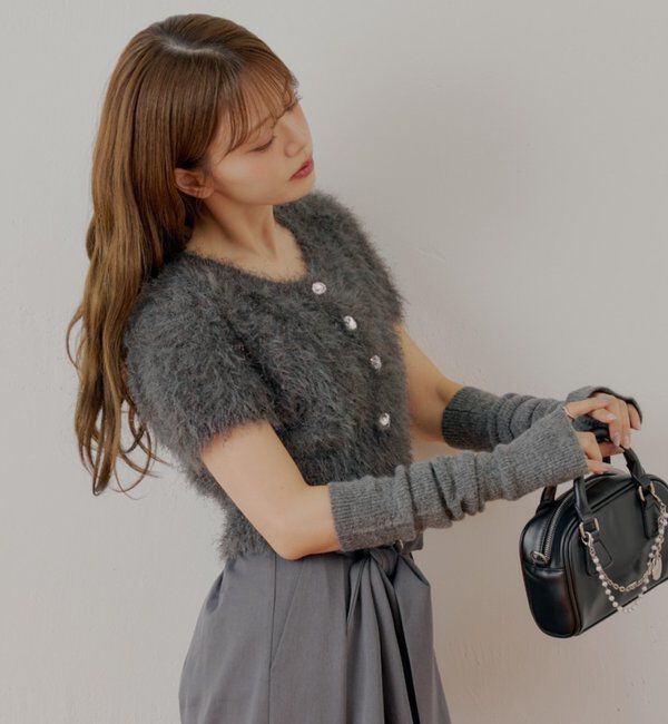  「リブアームウォーマー付シャギー半袖ニット」|ニット・セーター|