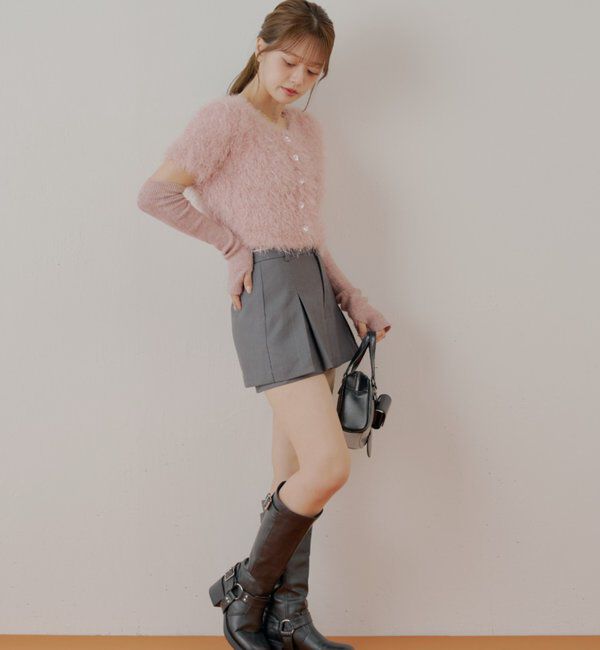  「リブアームウォーマー付シャギー半袖ニット」|ニット・セーター|