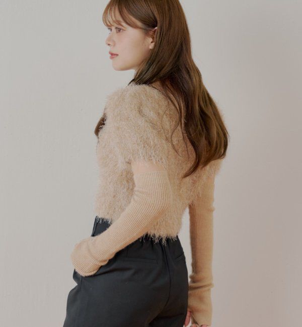  「リブアームウォーマー付シャギー半袖ニット」|ニット・セーター|