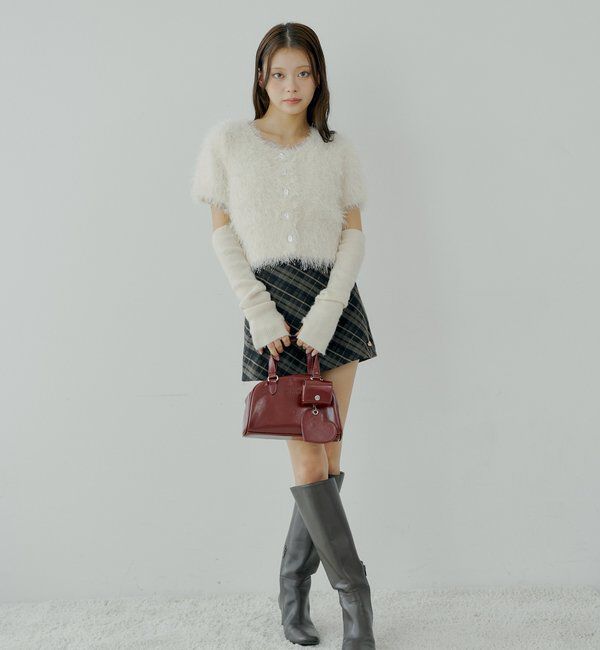  「リブアームウォーマー付シャギー半袖ニット」|ニット・セーター|