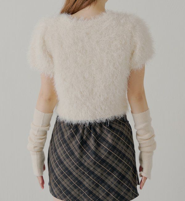  「リブアームウォーマー付シャギー半袖ニット」|ニット・セーター|