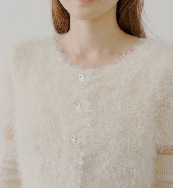  「リブアームウォーマー付シャギー半袖ニット」|ニット・セーター|