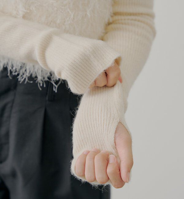  「リブアームウォーマー付シャギー半袖ニット」|ニット・セーター|