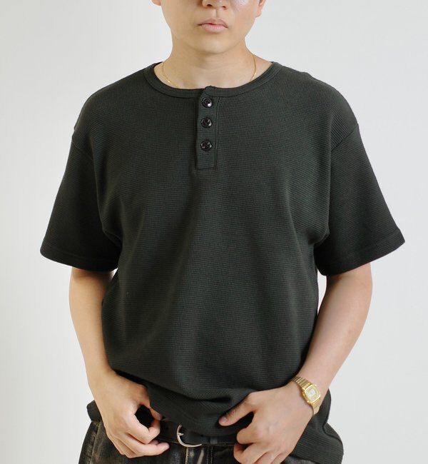 「【Sourcream/サワークリーム】ワッフルヘンリーネックTEE / 2サイズ」|Tシャツ・カットソー|ブラック