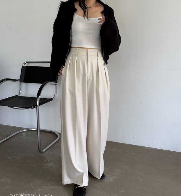  「【累計2万本突破！】【低身長・高身長サイズあり】2タックワイドパンツ」|チノ|