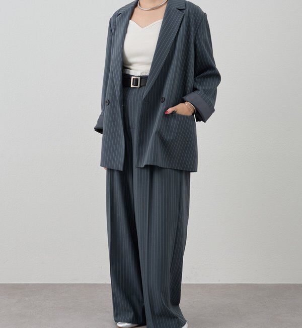  「《セットアップ着用可》ストライプウエストデザインパンツ」|チノ|