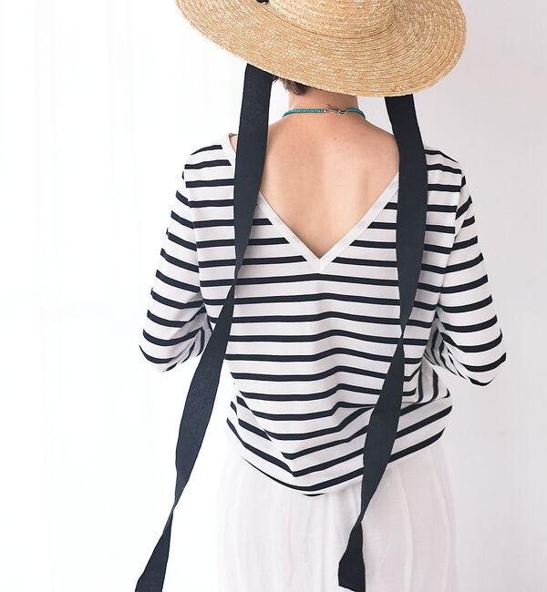 Rouge vif「バックVネック天竺ボーダープルオーバー」|Tシャツ・カットソー|ブラック