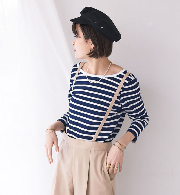 Rouge vif「バックVネック天竺ボーダープルオーバー」|Tシャツ・カットソー|ネイビー