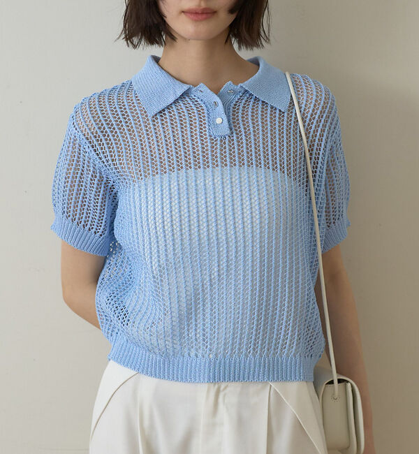 Rouge vif「【一部店舗限定】メッシュニットポロシャツ」|ニット・セーター|サックスブルー