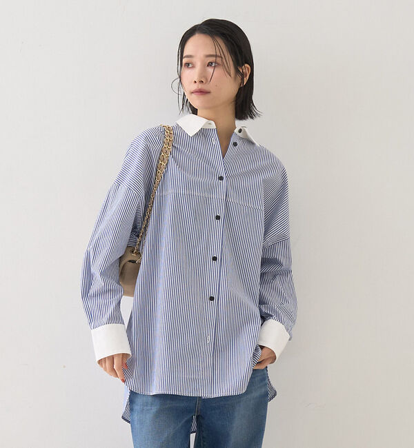 Rouge vif「コットンストライプクレリックシャツ」|シャツ・ブラウス|