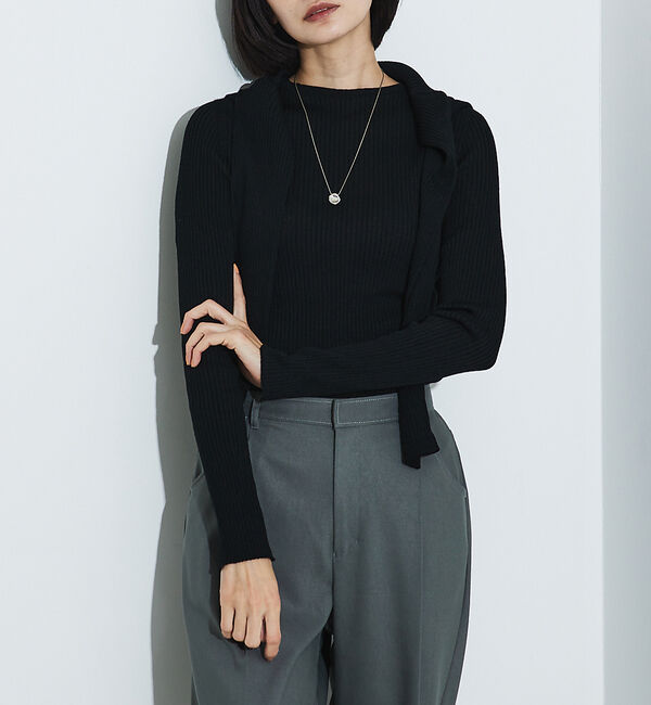 qualite「シームレスボートネックニット」|ニット・セーター|ブラック