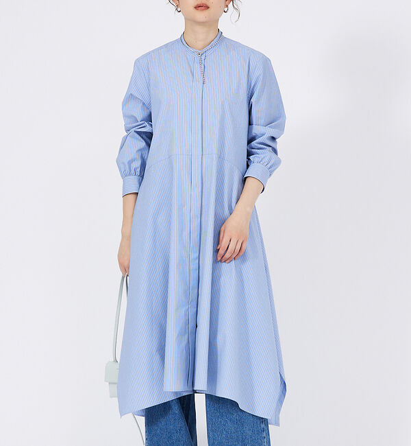 qualite「イレギュラーヘムシャツワンピース」|ワンピース|サックスブルー