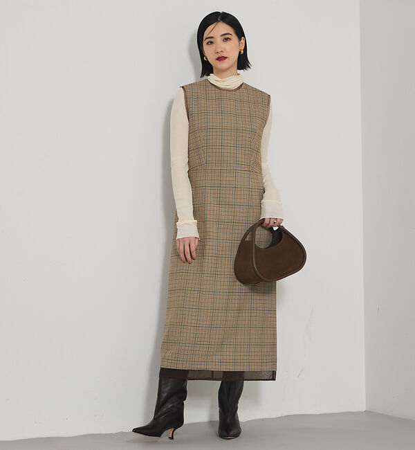 qualite「TWツイルチェックワンピース」|ワンピース|ベージュ