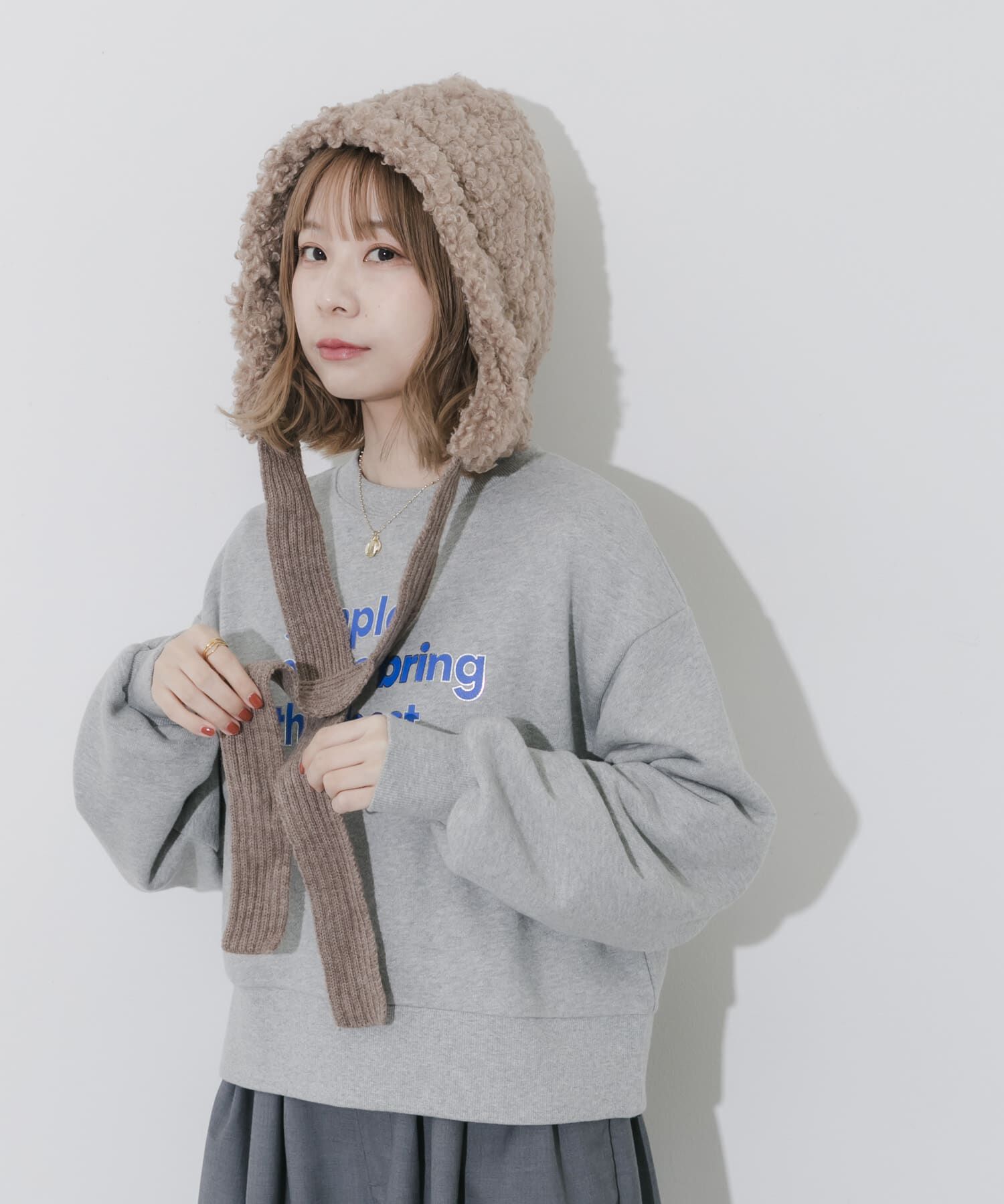 SMELLY「ループボアボンネット」|ニット帽|