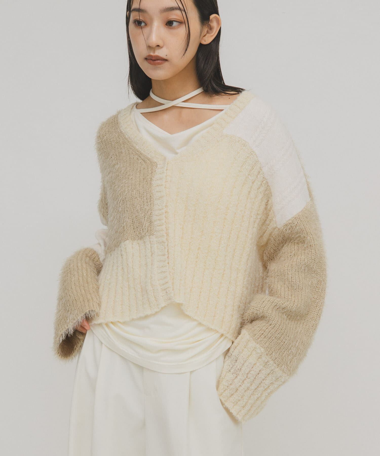  「パッチワークニットカーディガン」|カーディガン|