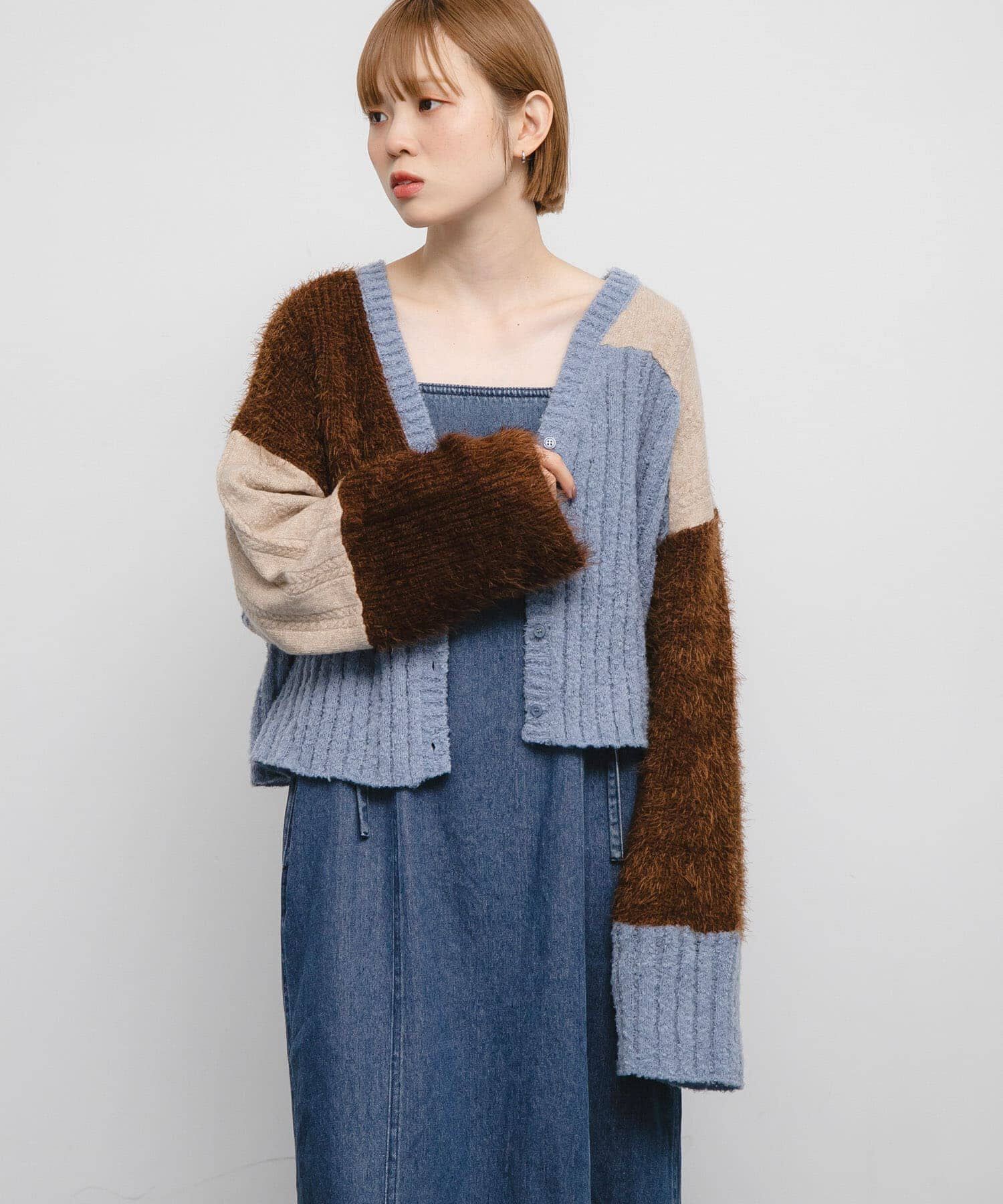  「パッチワークニットカーディガン」|カーディガン|