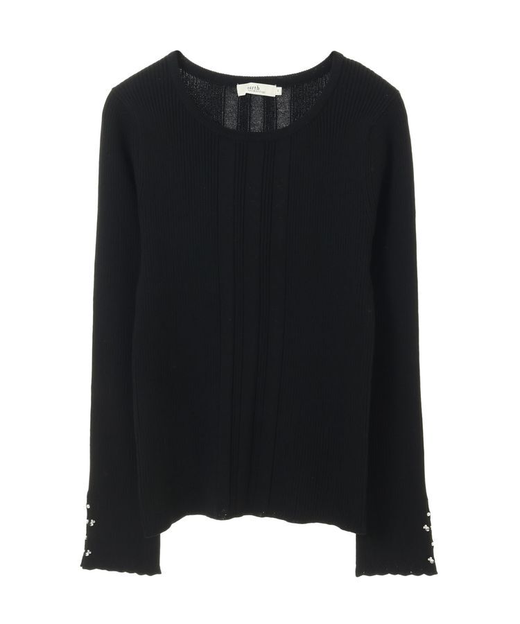earth music&ecology「パール&ビジュースリーブプルオーバー」|ニット・セーター|Black