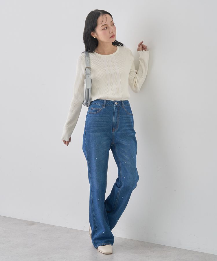 earth music&ecology「パール&ビジュースリーブプルオーバー」|ニット・セーター|