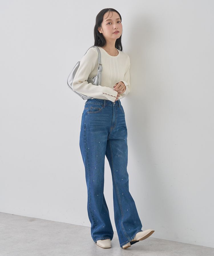 earth music&ecology「パール&ビジュースリーブプルオーバー」|ニット・セーター|