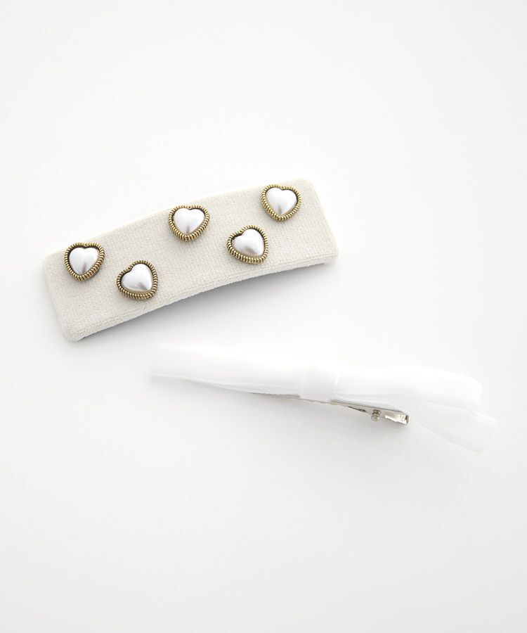 earth music&ecology「SET2点リボンクリップ+パール付きベロアクリップ」|その他|Ivory