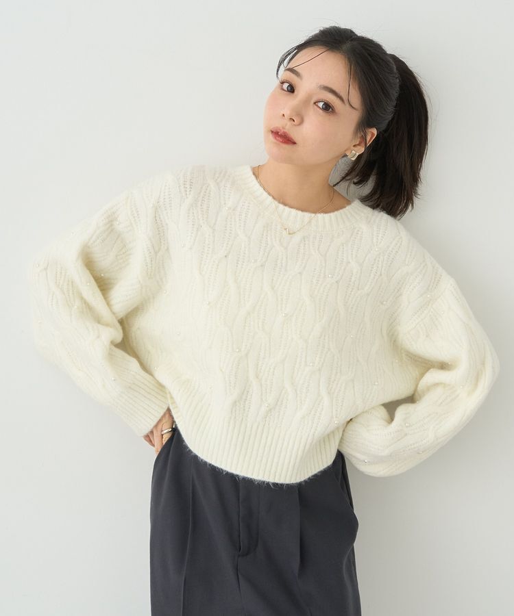 earth music&ecology「パール&ケーブルニットプルオーバー」|ニット・セーター|