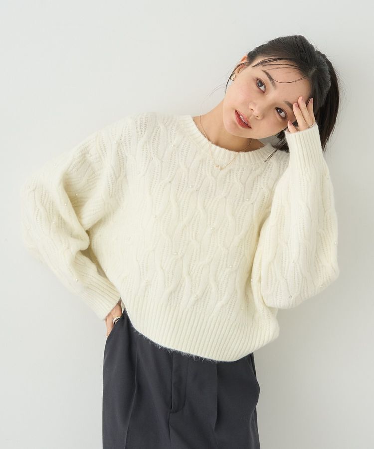 earth music&ecology「パール&ケーブルニットプルオーバー」|ニット・セーター|