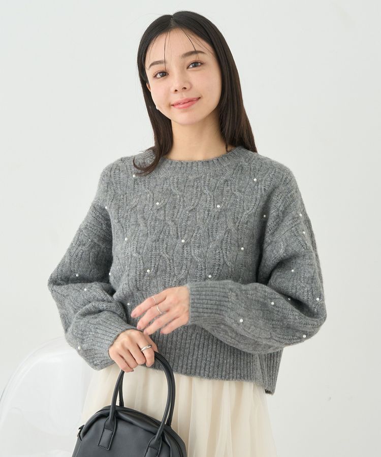 earth music&ecology「パール&ケーブルニットプルオーバー」|ニット・セーター|
