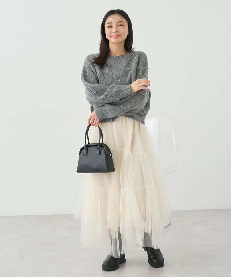 earth music&ecology「パール&ケーブルニットプルオーバー」|ニット・セーター|