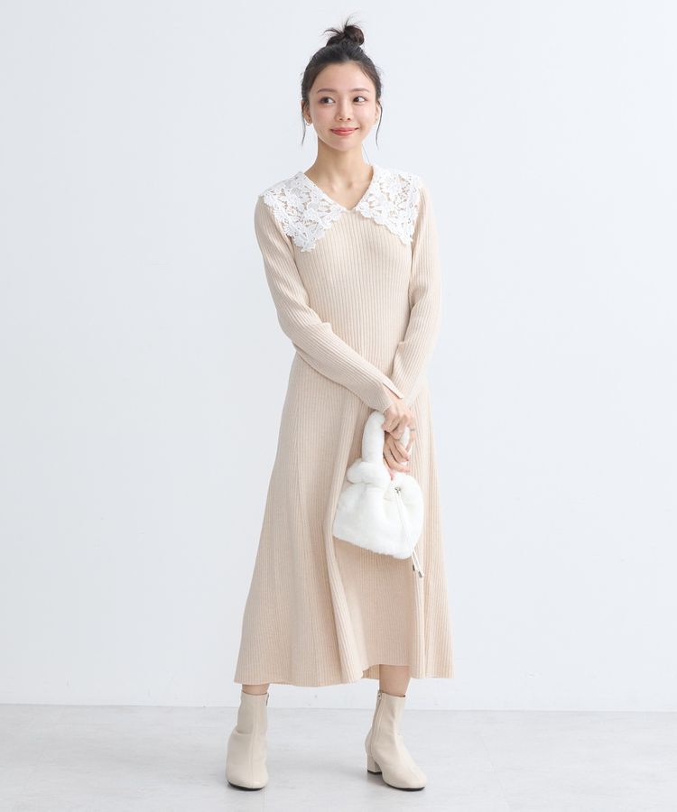 earth music&ecology「襟レースニットワンピース」|ワンピース|Ivory