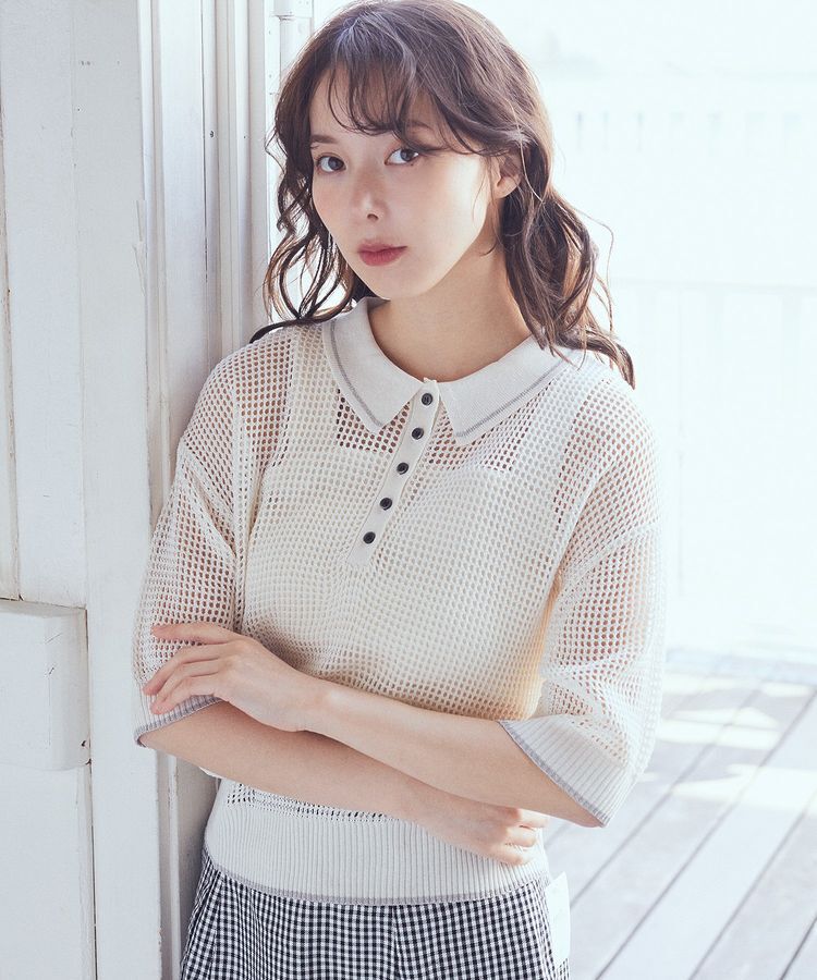 earth music&ecology「メッシュポロニットプルオーバー」|ニット・セーター|