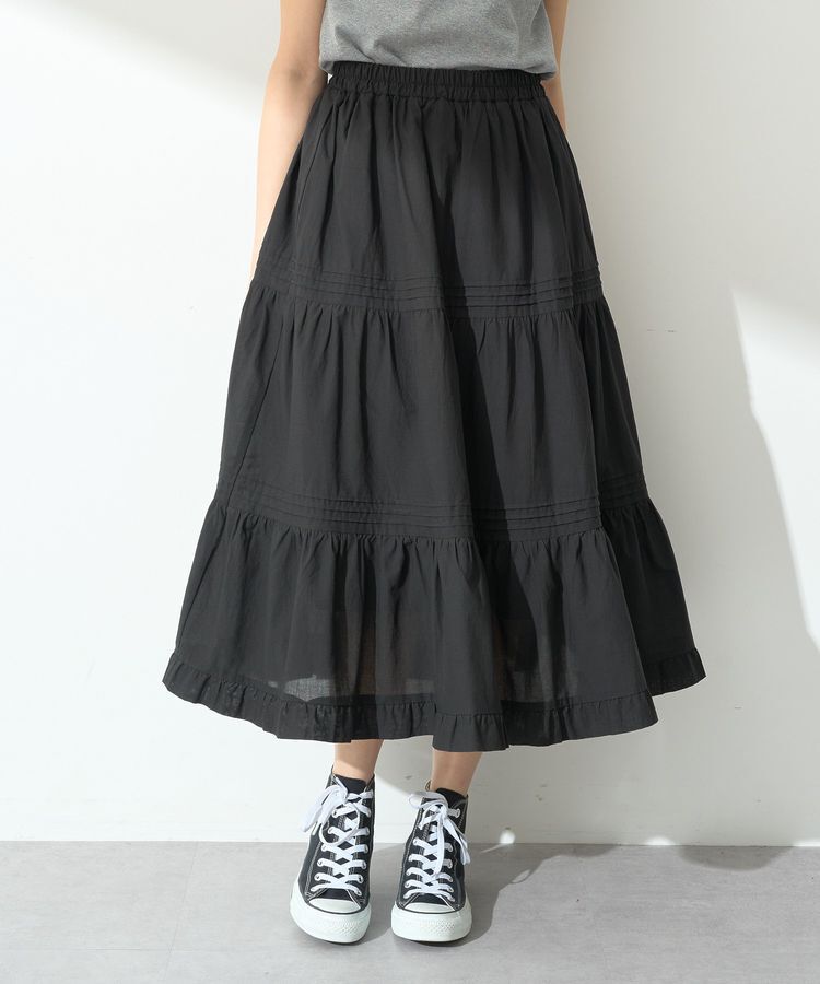 earth music&ecology「ピンタックティアードミディスカート」|フレア|Black