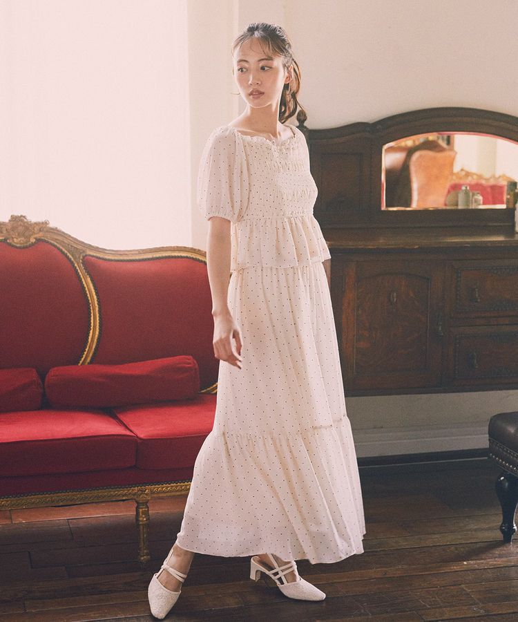 earth music&ecology「SET2点フロッキードットブラウス＋スカート」|スーツ|