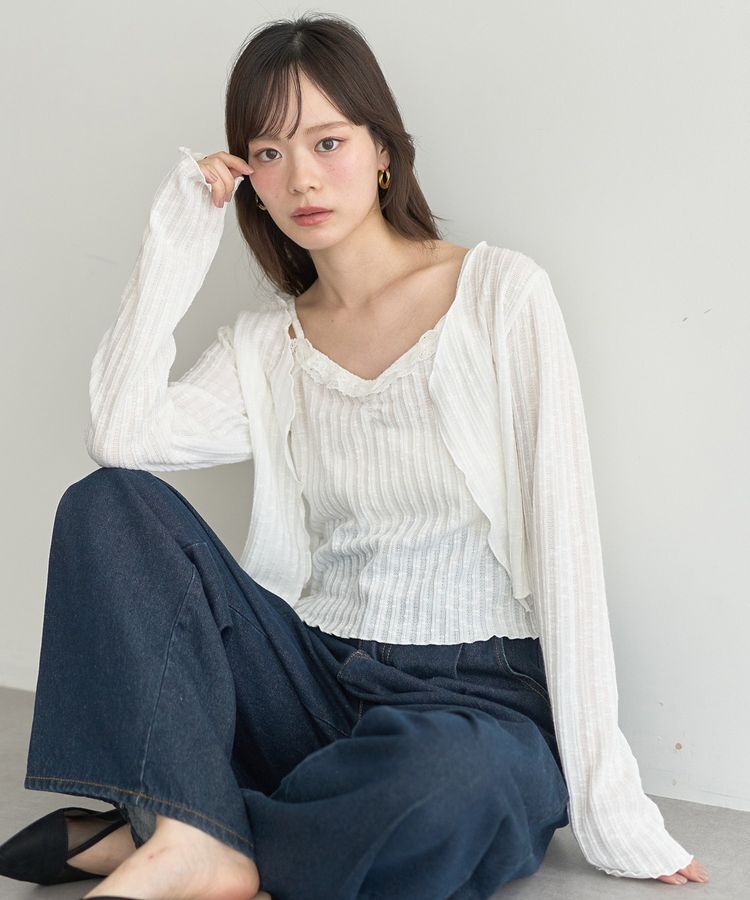 earth music&ecology「SET2点メローボレロ＋フリルキャミソール」|カーディガン|