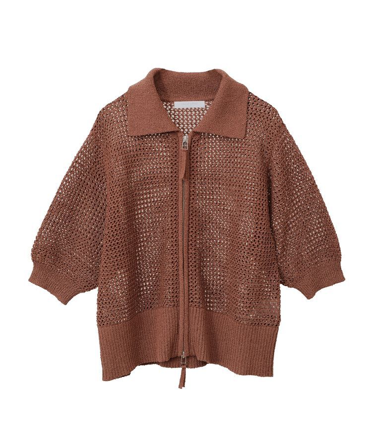 Green Parks「襟付きメッシュ編みZIPカーディガン」|カーディガン|