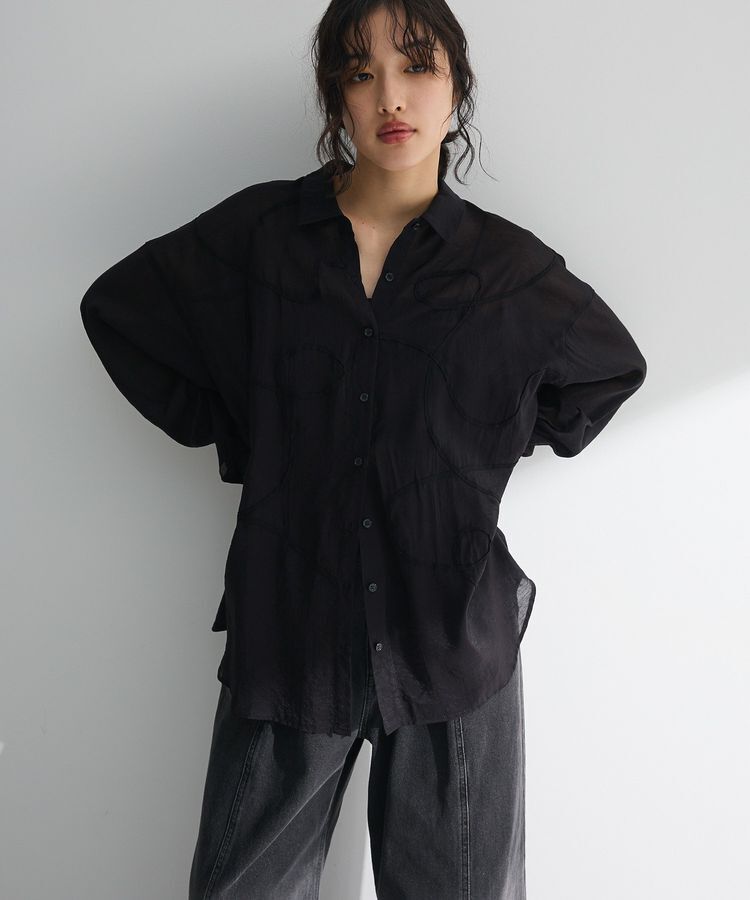 Green Parks「・ELENCARE DUE テープ刺繍シアーシャツ」|シャツ・ブラウス|Black