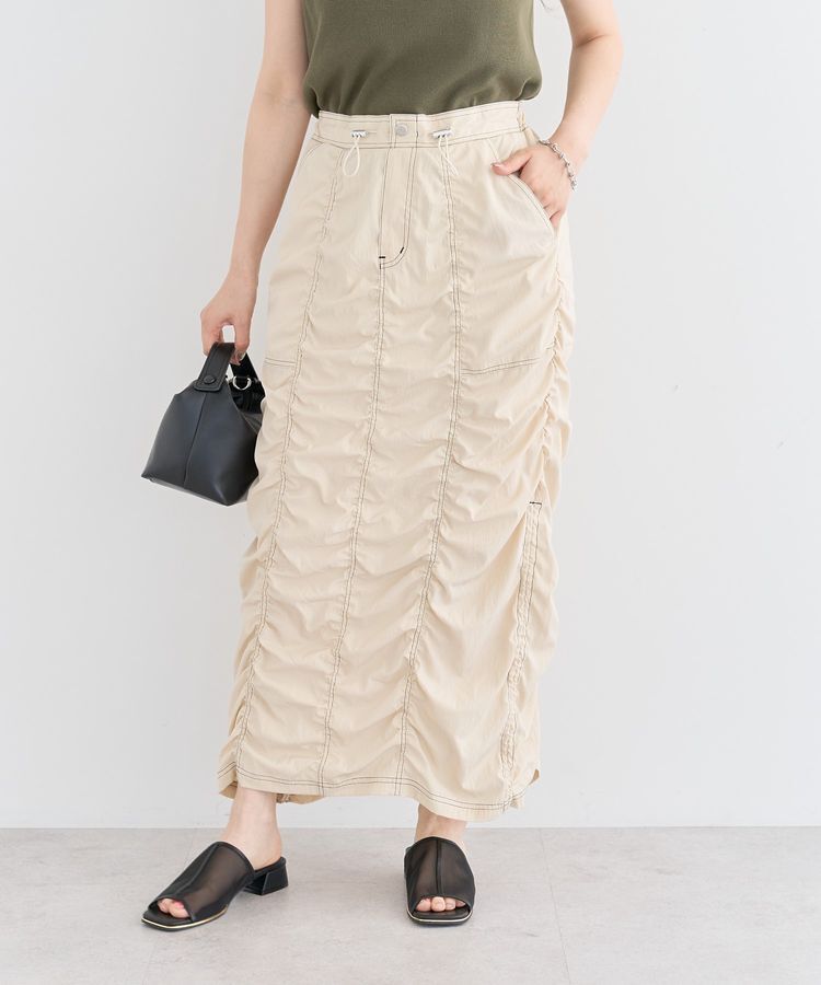 Green Parks「・SUGAR SPOON 配色stギャザースカート」|タイト|Off White