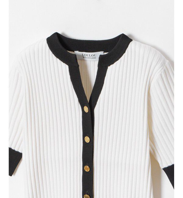 LOULOU WILLOUGHBY「【LOULOU WILLOUGHBY】バイカラーキーネック5分袖カーディガン」|カーディガン|
