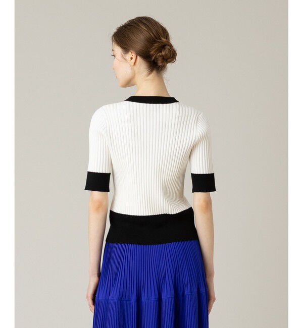 LOULOU WILLOUGHBY「【LOULOU WILLOUGHBY】バイカラーキーネック5分袖カーディガン」|カーディガン|