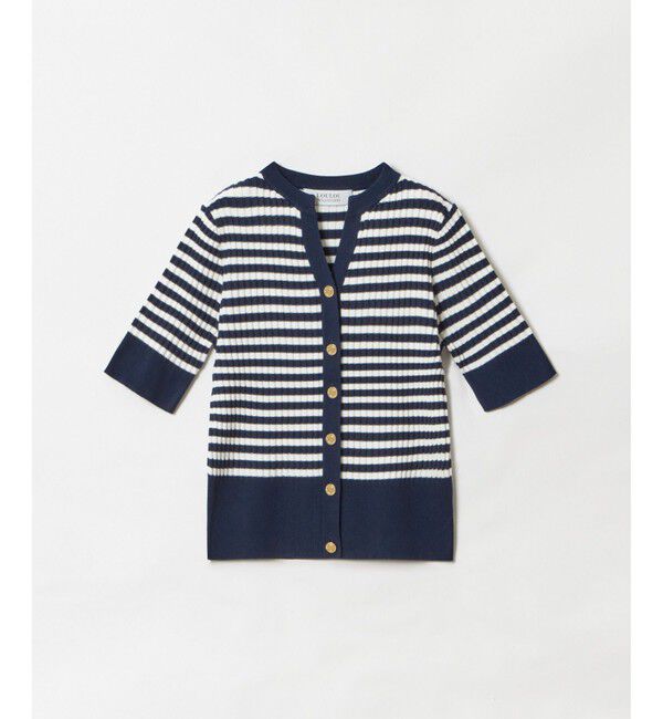 LOULOU WILLOUGHBY「【LOULOU WILLOUGHBY】バイカラーキーネック5分袖カーディガン」|カーディガン|